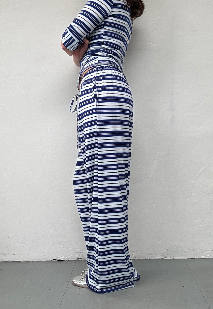 blue stripe soft trousers