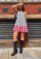 stripe/check reversible ruffle dress