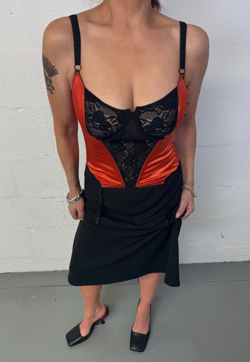 orange satin corset