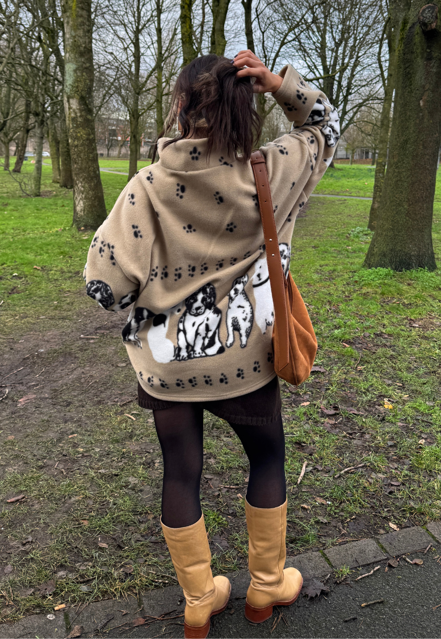 beige dog print fleece *free scarf*