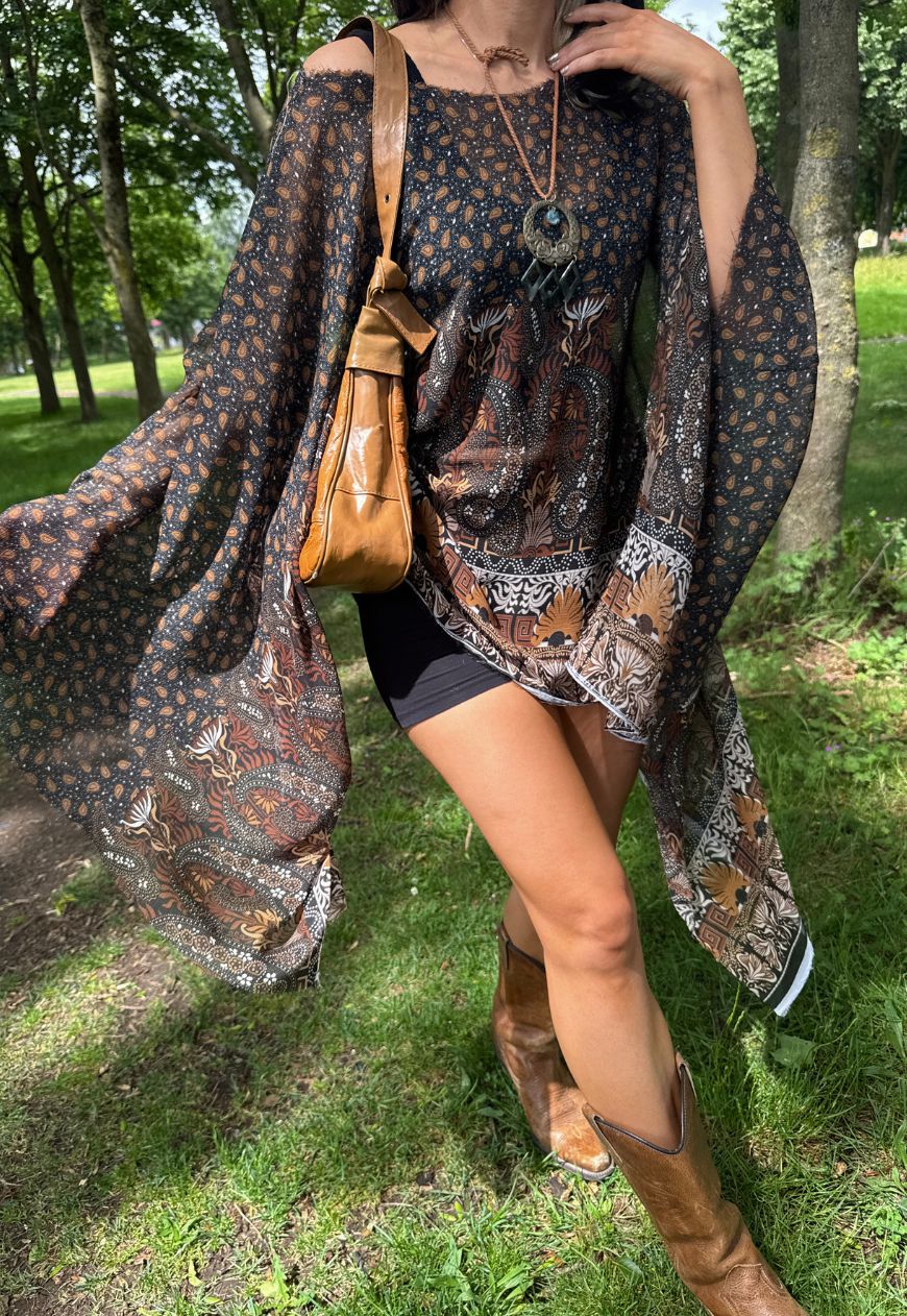 brown paisley mesh poncho *pre-order*