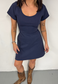 indigo cap sleeve cinch mini dress