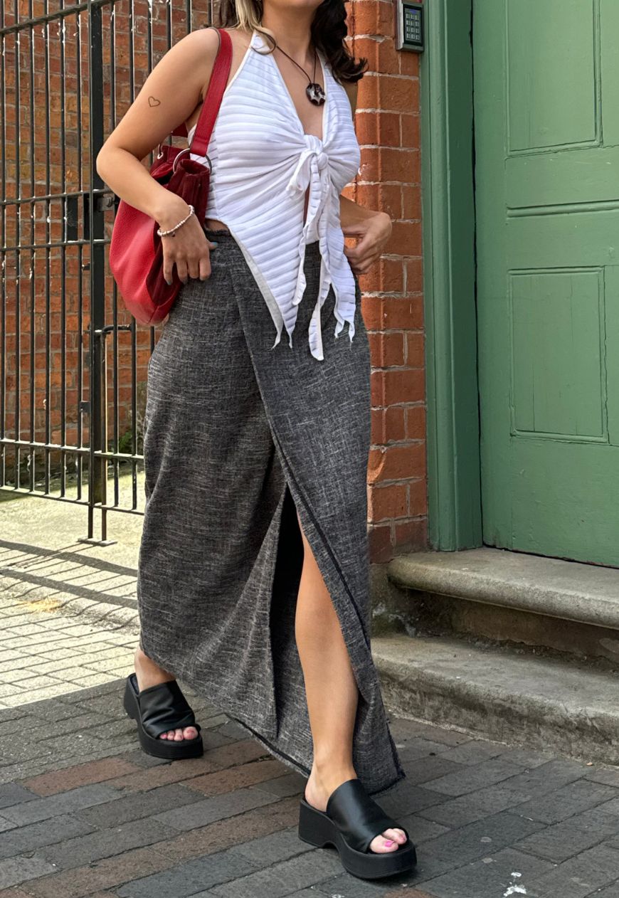 grey maxi wrap skirt
