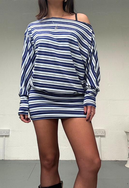 BLUE STRIPE SLOUCH DRESS