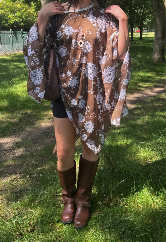 light brown flower mesh poncho *pre-order*