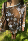 light brown flower mesh poncho