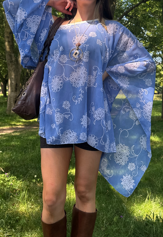 blue flower mesh poncho *pre-order*