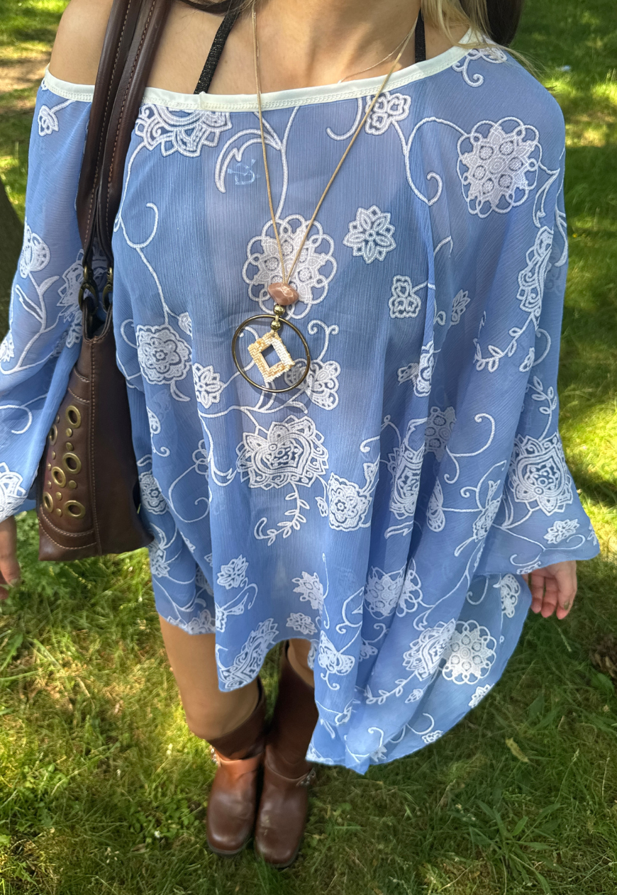 blue flower mesh poncho