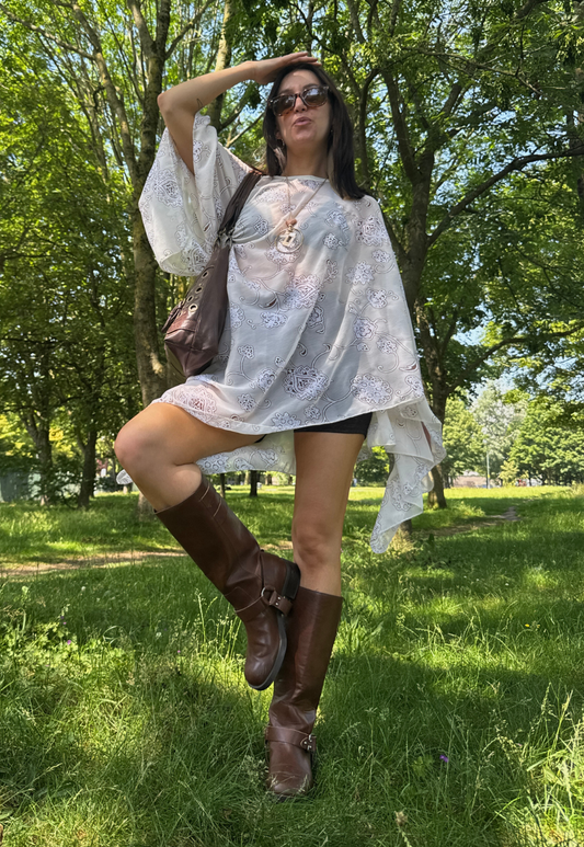 cream flower mesh poncho *pre-order*