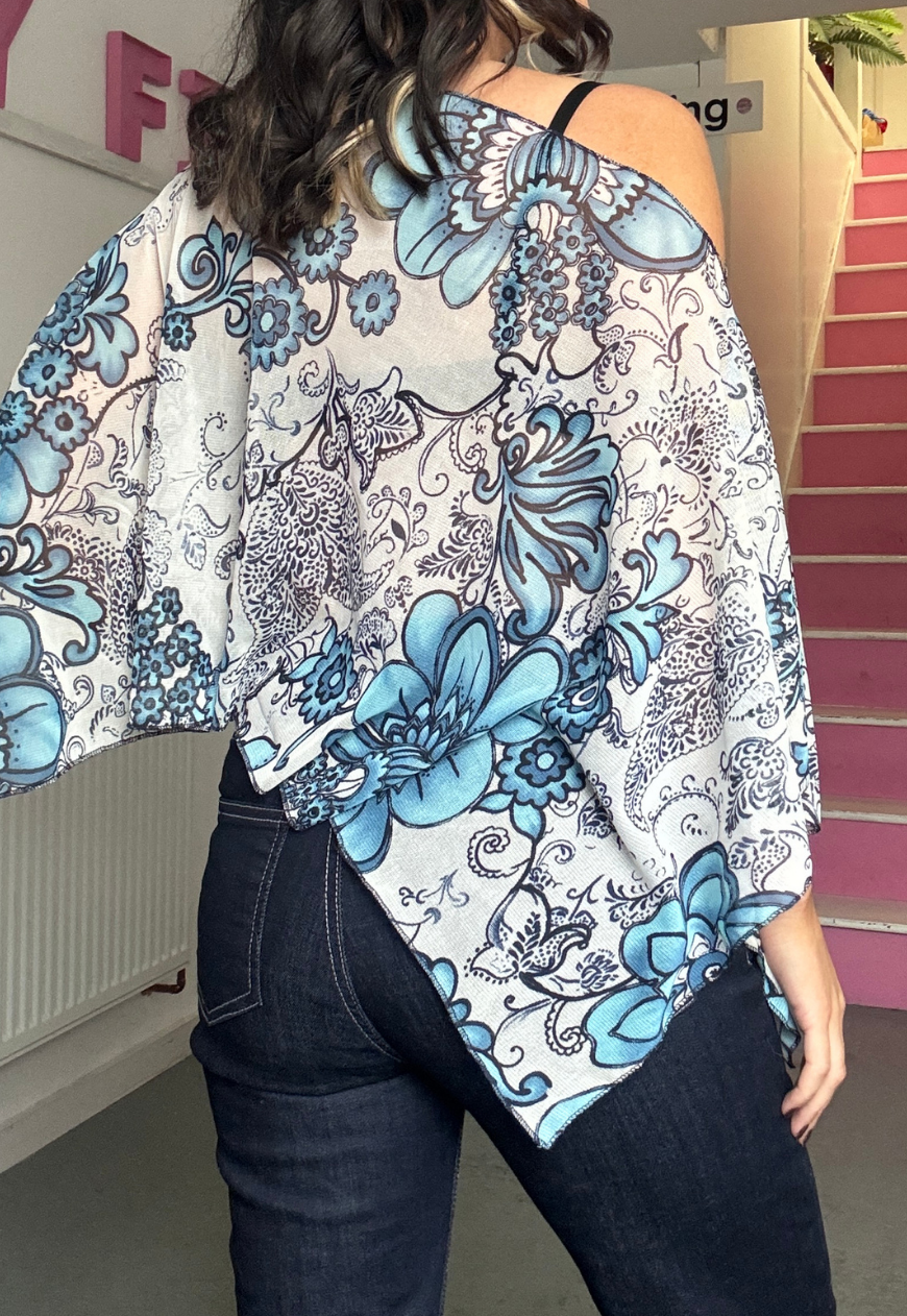 blue floral poncho