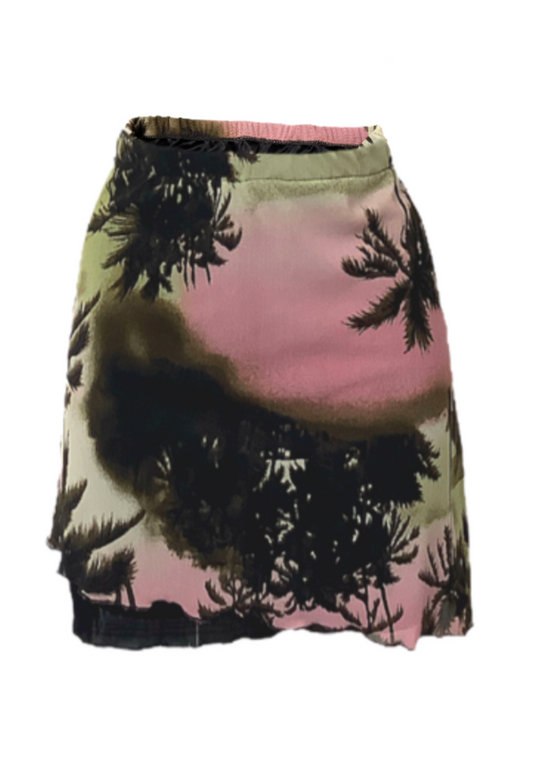 PALM TREE ASYMMETRIC LAYERED SKIRT