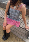 stripe/check reversible ruffle dress