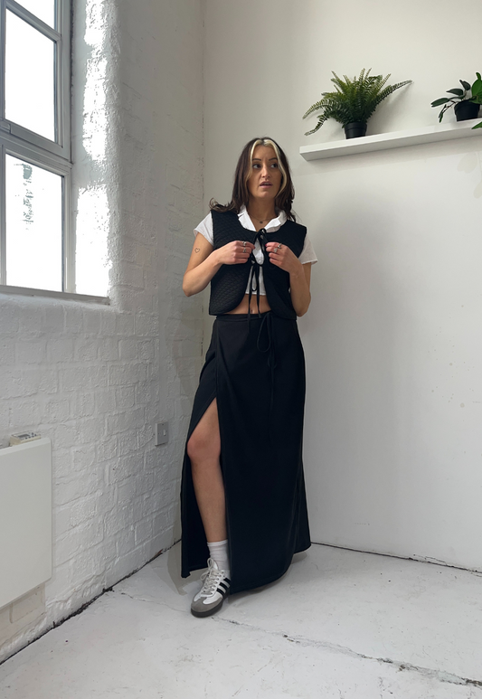 BLACK MOLESKIN MAXI WRAP SKIRT