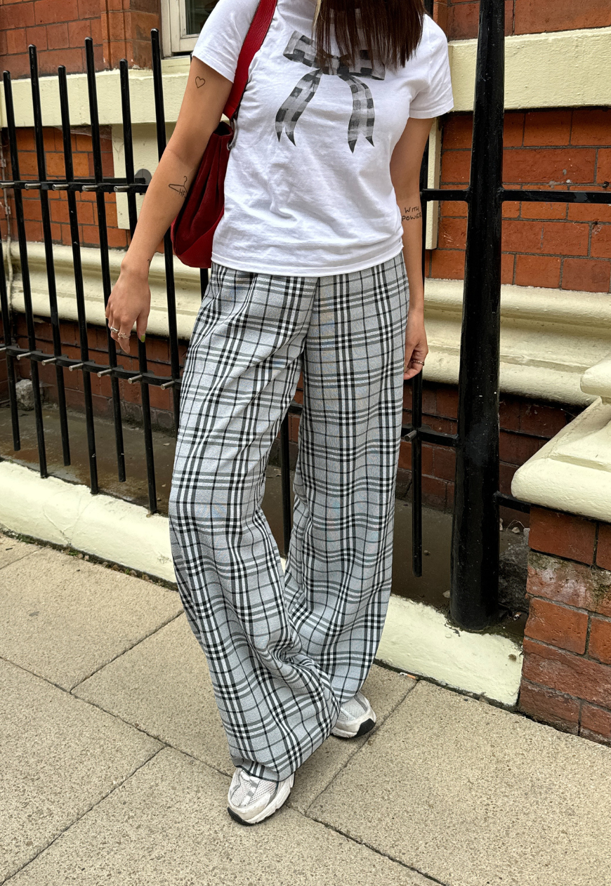 CHECK REVERSIBLE STRAIGHT LEG TROUSERS