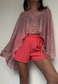 pink paisley glitter poncho - short