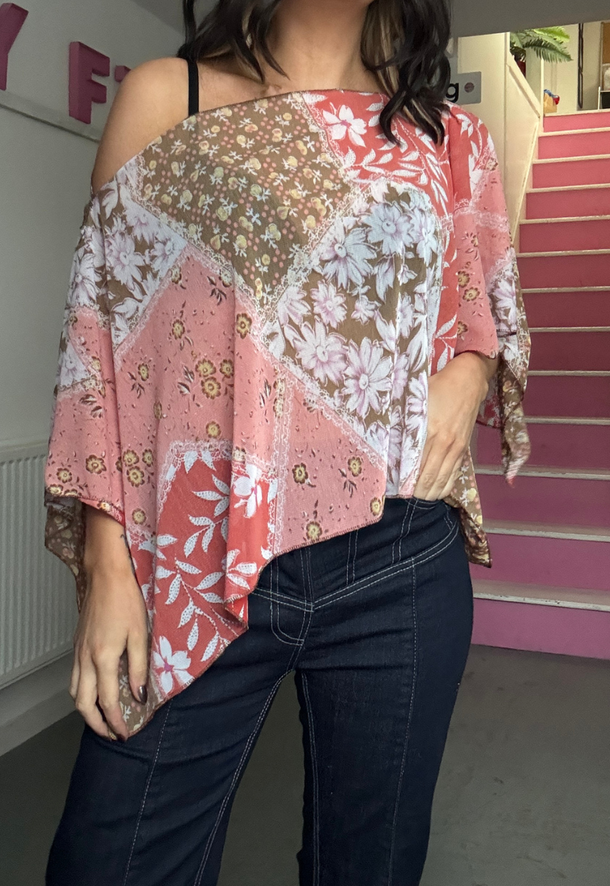 peach patchwork poncho