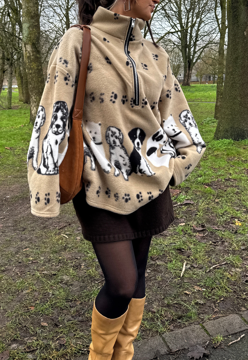 beige dog print fleece *free scarf*