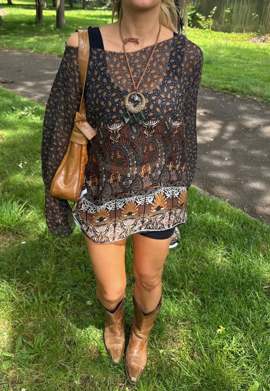 brown paisley mesh poncho *pre-order*