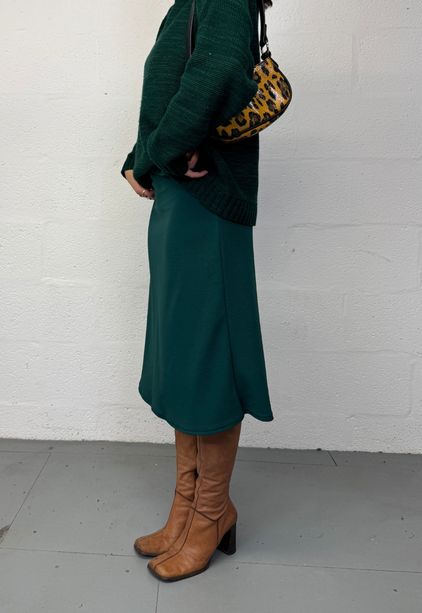 green midi skirt