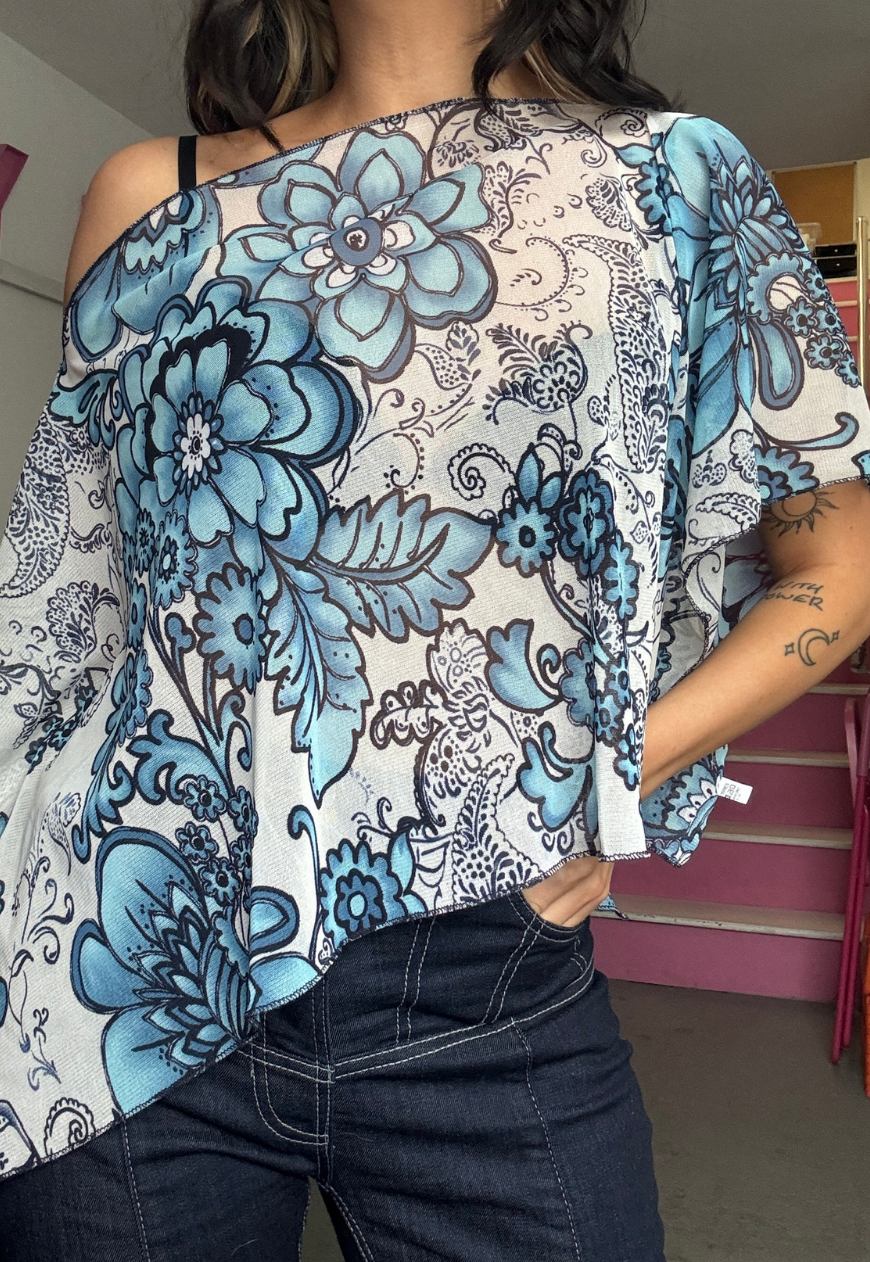 blue floral poncho