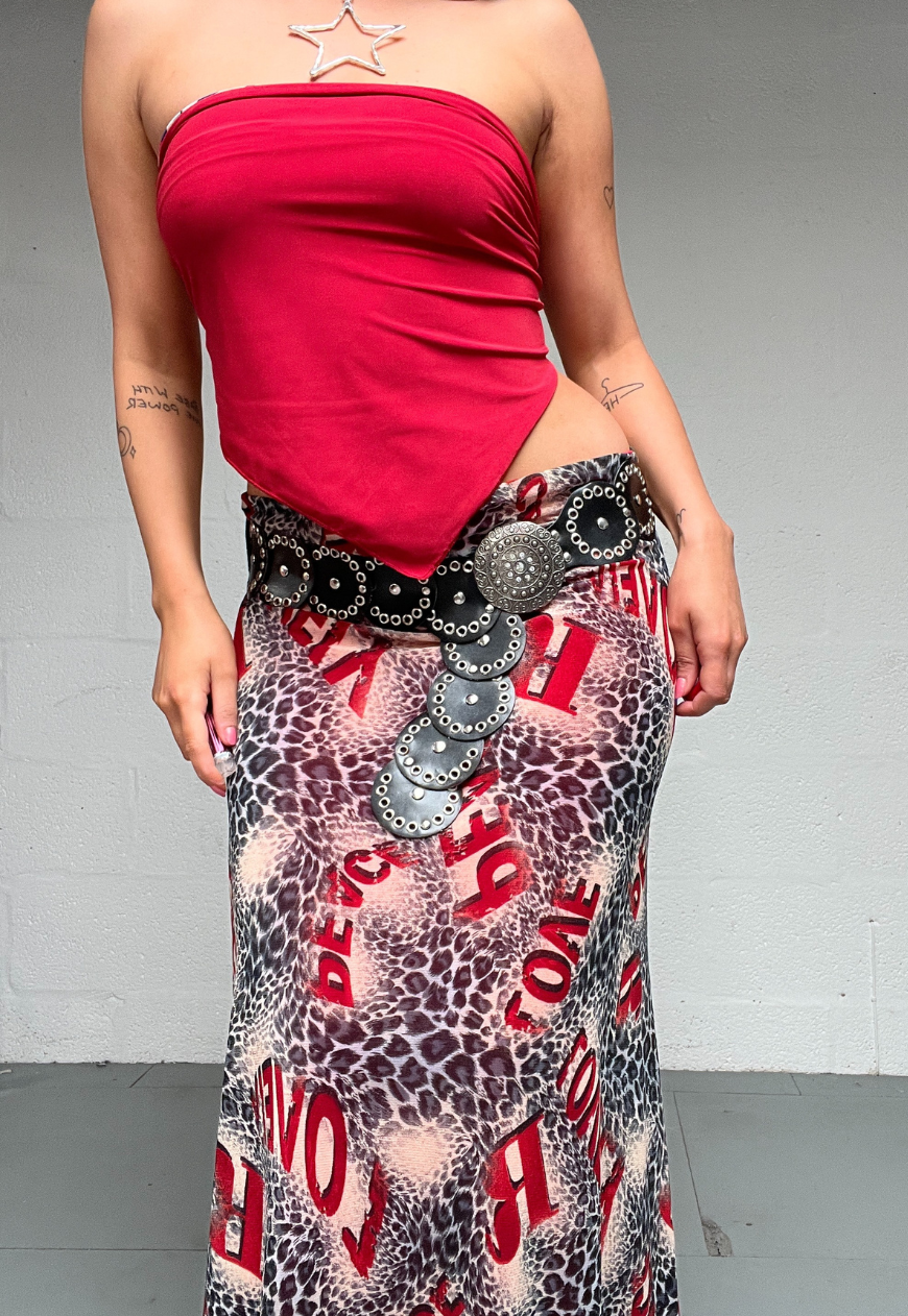 RED LEOPARD HALF LINED MESH SKIRT