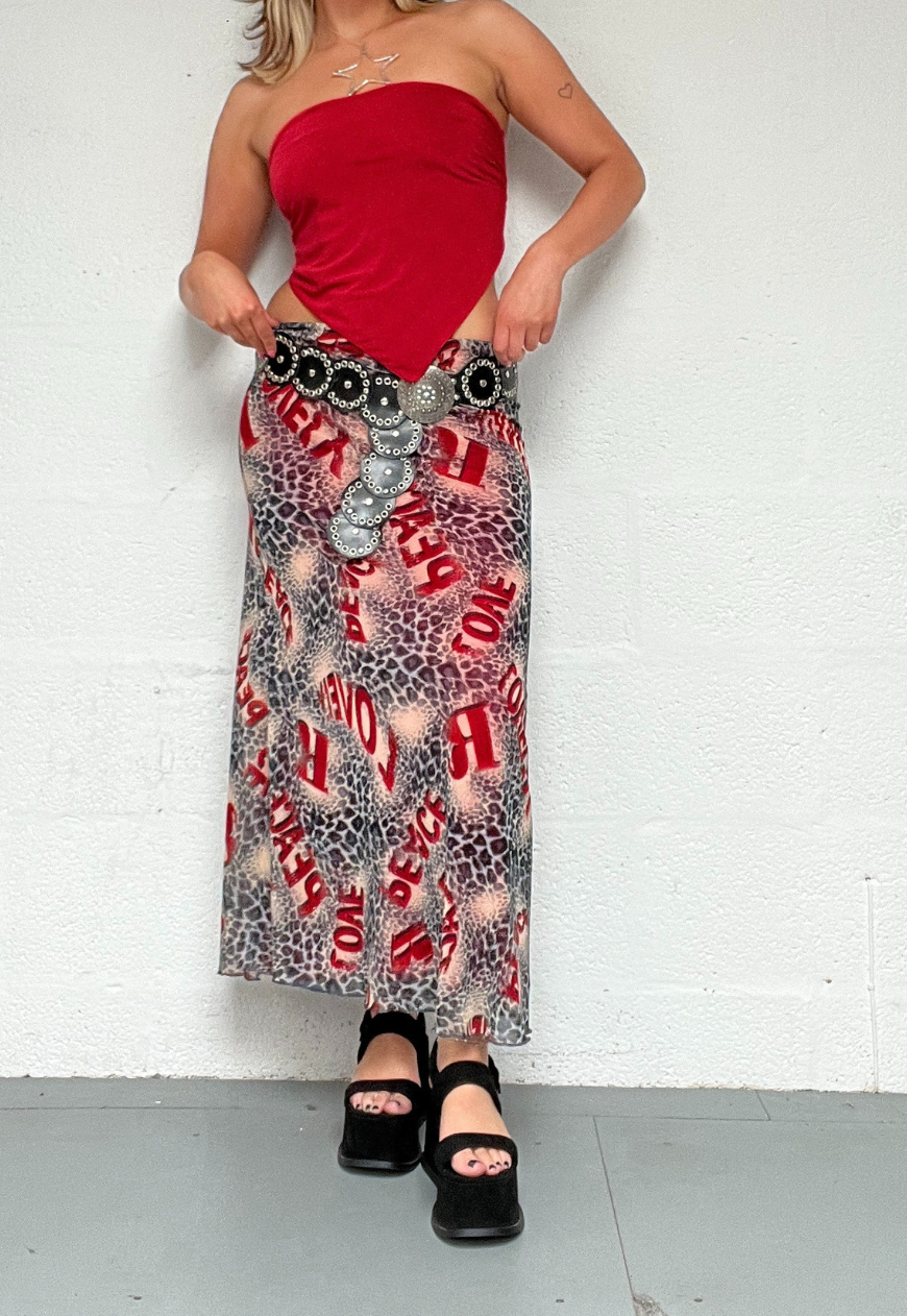 RED LEOPARD HALF LINED MESH SKIRT