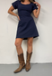 indigo cap sleeve cinch mini dress