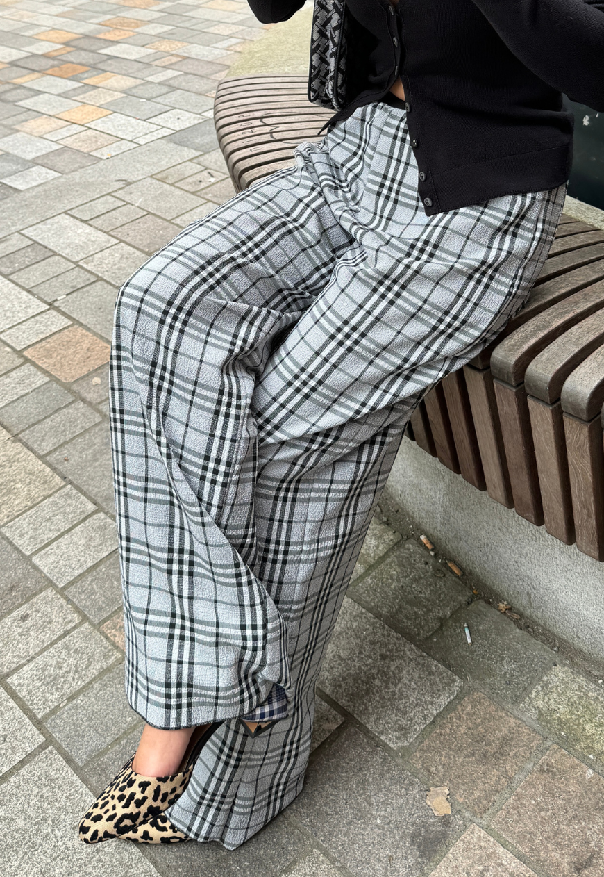 CHECK REVERSIBLE STRAIGHT LEG TROUSERS