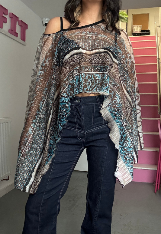 blue print poncho - short