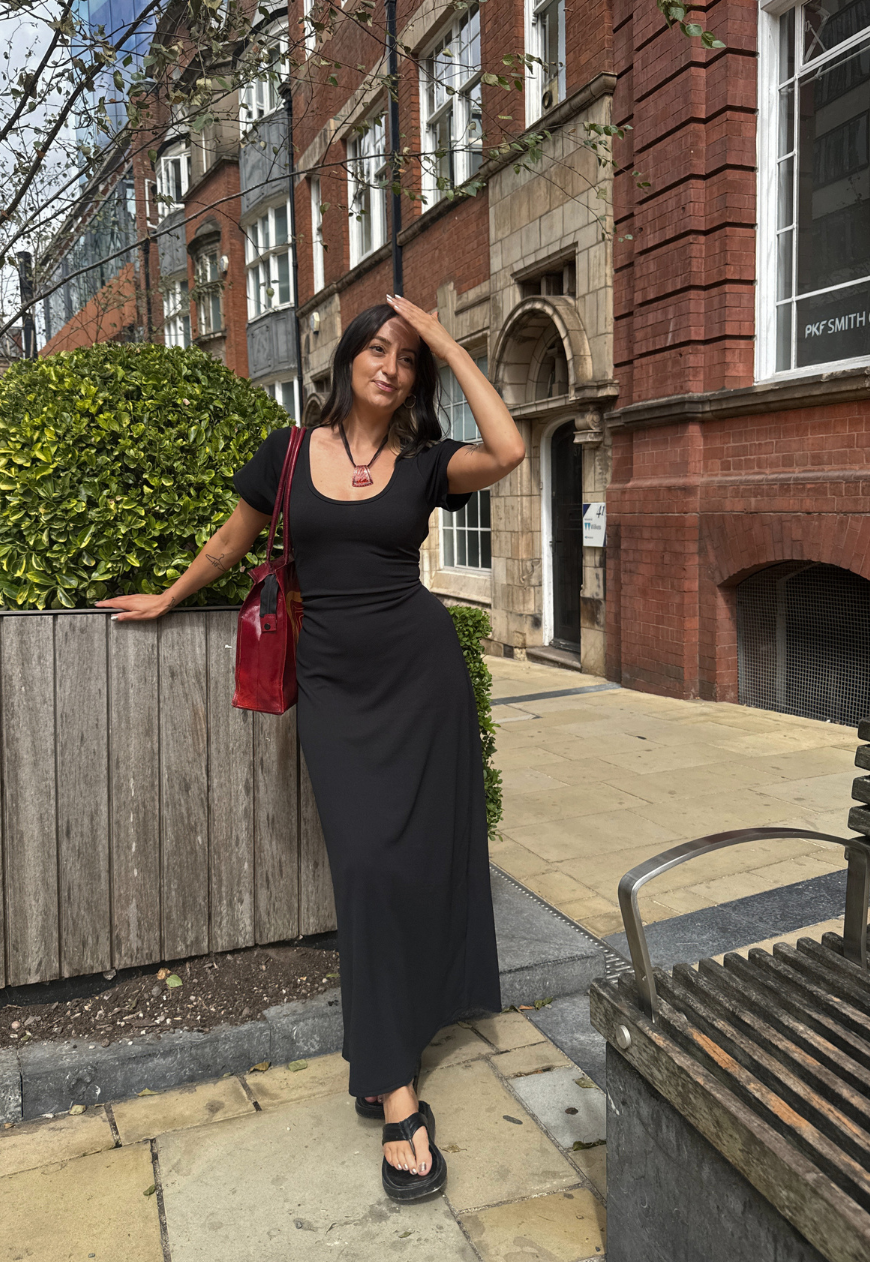 eclipse multiway cap sleeve cinch maxi dress