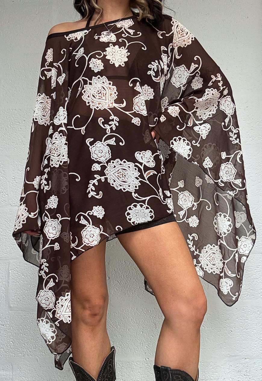 brown flower mesh poncho *launching 14.06.26 20:00BST*
