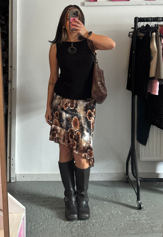 BLACK/BROWN VELVET RUFFLE SKIRT