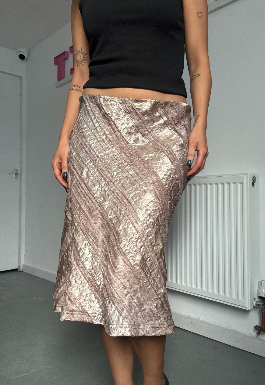 gold satin & lace midi skirt *coming soon*