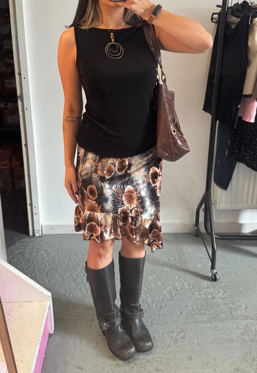black/brown asymmetric ruffle skirt