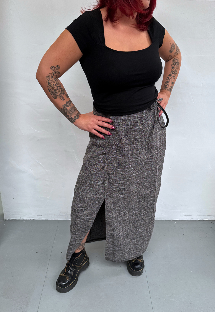grey maxi wrap skirt