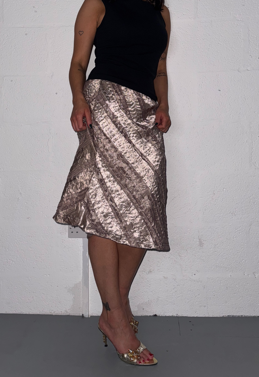 gold satin & lace midi skirt *coming soon*