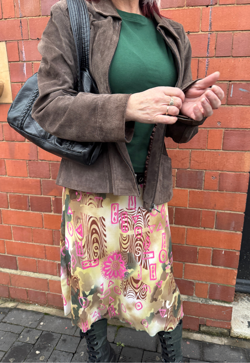 pink swirl full lined mesh skirt