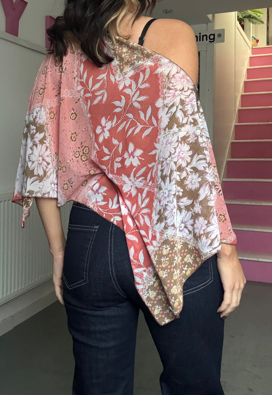 peach patchwork poncho