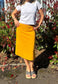yellow midi skirt
