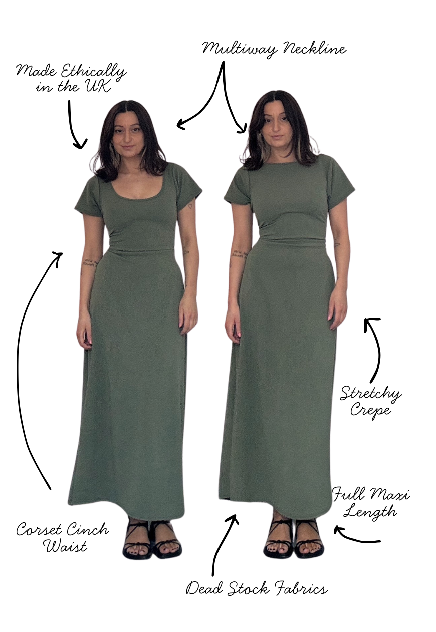 MULTIWAY OLIVE CAP SLEEVE CINCH MAXI DRESS - XS HISSY FIT LTD