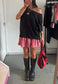 stripe/check reversible ruffle dress