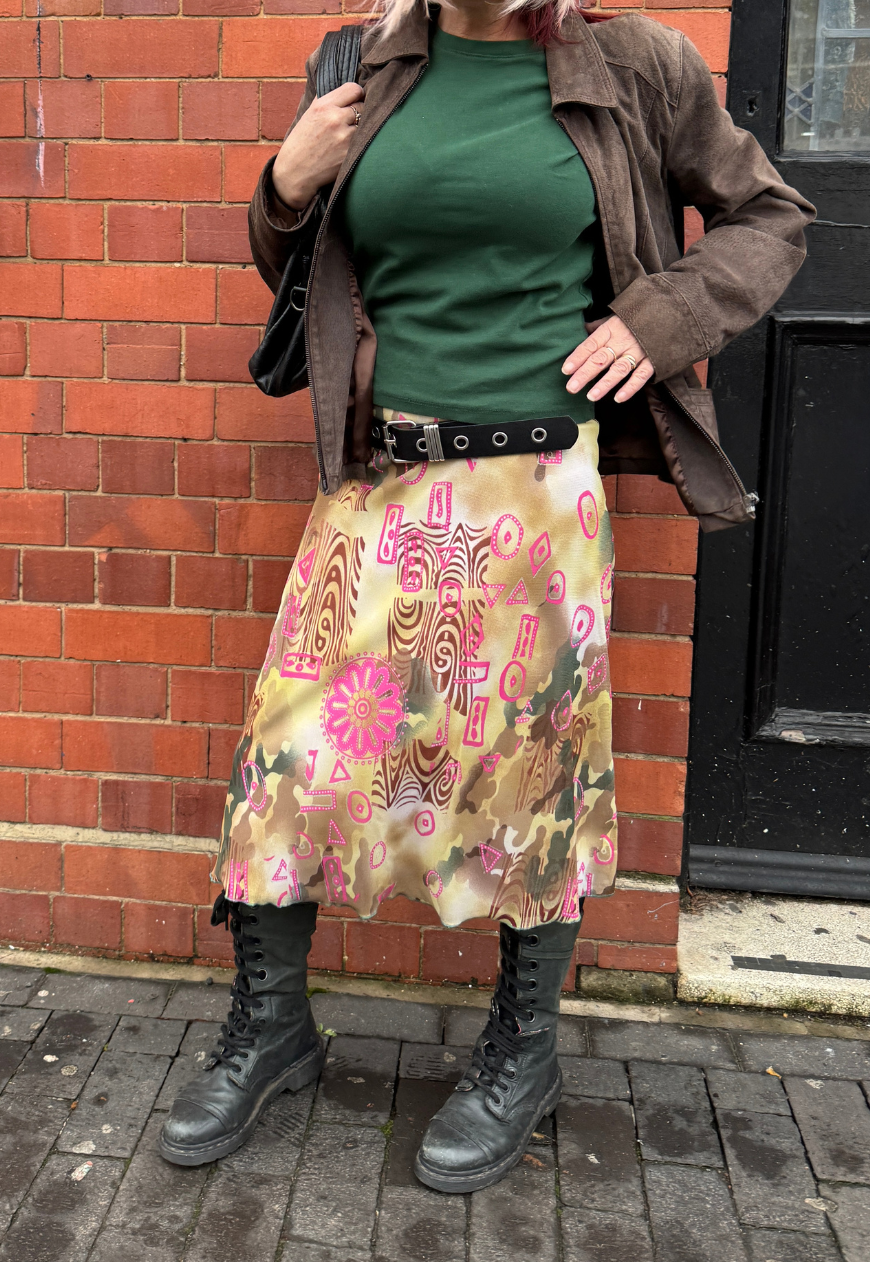 pink swirl full lined mesh skirt