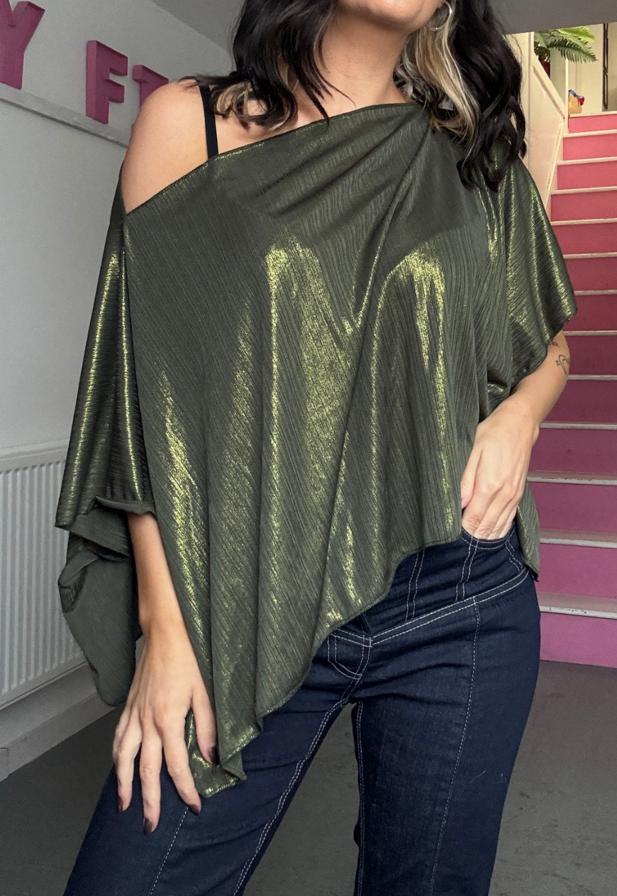 olive shimmer poncho