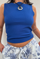 blue slash neck top