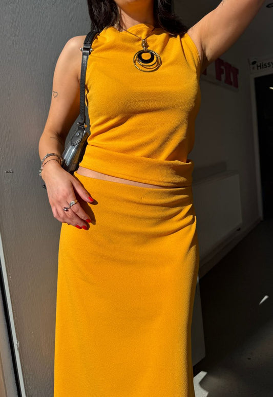 yellow slash neck top