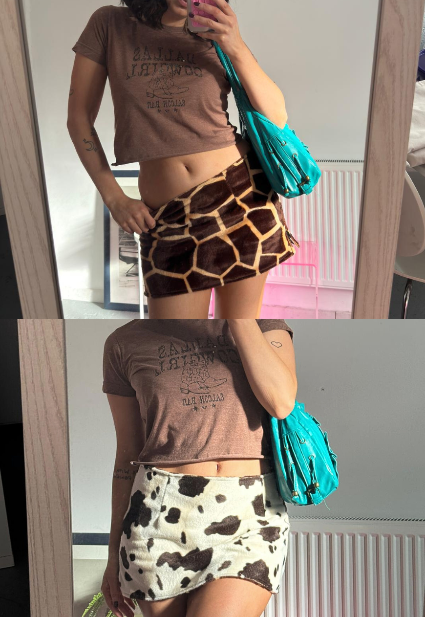 COW/GIRAFFE REVERSIBLE MINI SKIRT *PRE-ORDER*