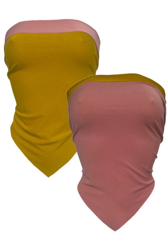 DUSKY PINK/MUSTARD REVERSIBLE HANKIE TOP