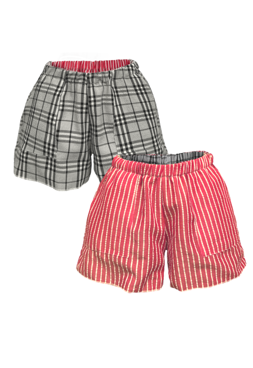 STRIPE/CHECK REVERSIBLE SHORTS