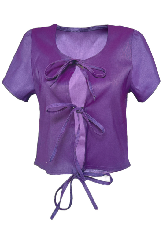 VIOLET BENGALINE SLEEVED TIE TOP *COMING SOON*