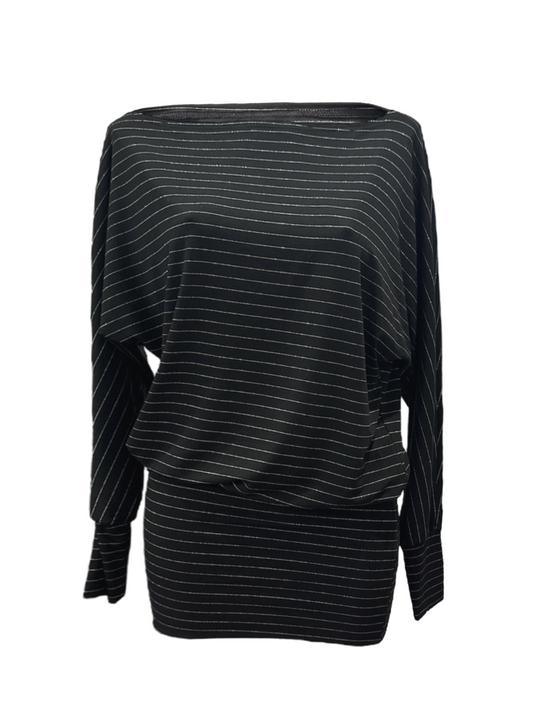 BLACK GLITTER PINSTRIPE SLOUCH DRESS *COMING SOON*